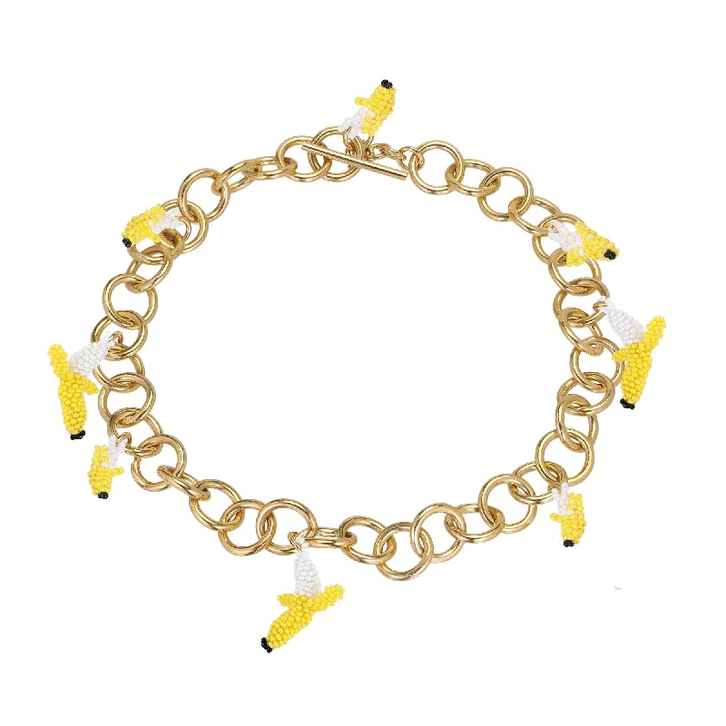 Ladies heart and arrow necklaces-Chunky Banana Necklace Gold Plated, Yellow Beads