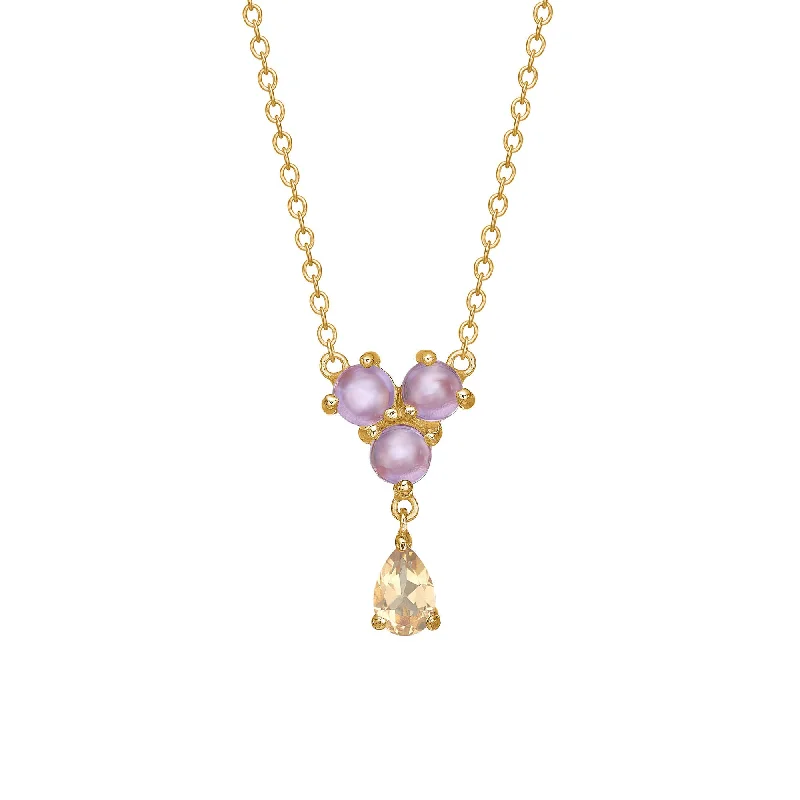 Ladies two-tone necklaces-Unicorn 18K Gold Plated Necklace w. Amethyst & Champagne Quartz