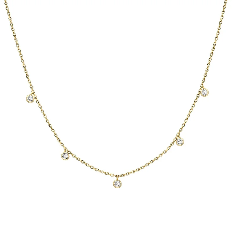 Ladies classic pearl necklaces-5 Bezel Diamond Station Necklace, 14k