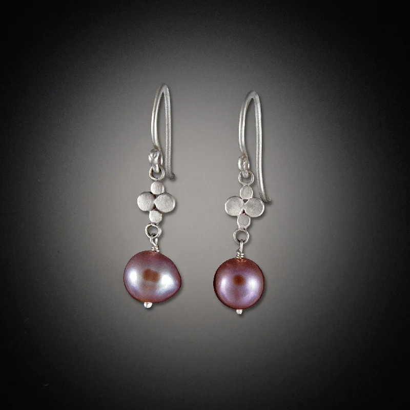 Ladies engraved earrings-Tiny Multi Disk Earrings with Pearl Drops