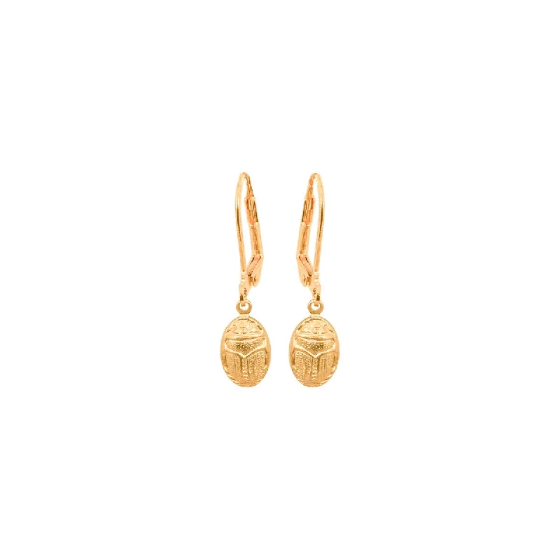 Ladies designer earrings-Wee Gold Scarab Earrings