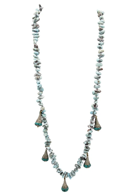 Ladies charm necklaces-Larimar Ethnic Necklace