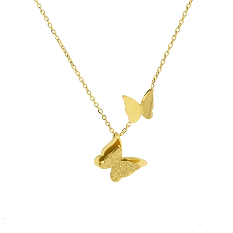 Ladies fashion statement necklaces-Butterfly Away Gold Necklace