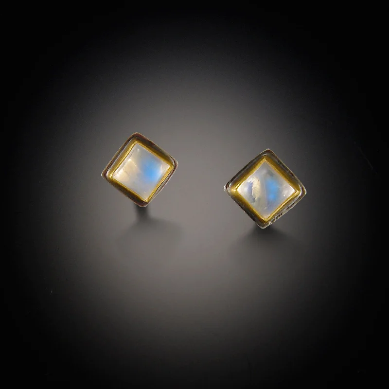 Ladies gold stud earrings-Square Moonstone Earrings