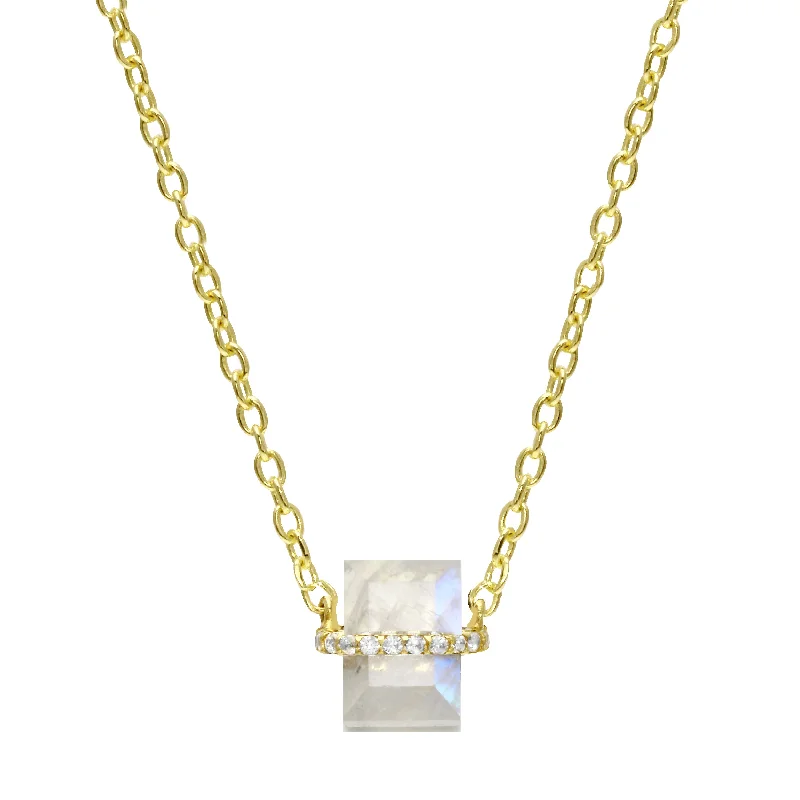 Ladies pendant necklaces-Pavé Wrapped Baguette Gemstone Pendant Necklace