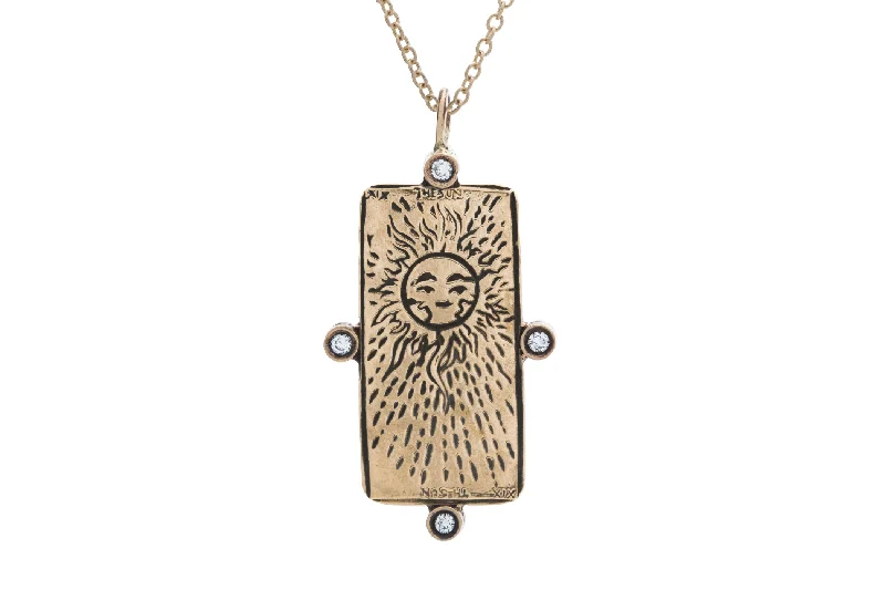 Ladies ruby necklaces-Diamond The Sun Tarot Card Necklace