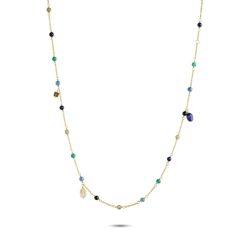 Ladies moonstone necklaces-Gem Candy Confidence Petit 18K Gold Plated Necklace w. Laboradorite, Agate, Citrin, Kyanite & Lapis