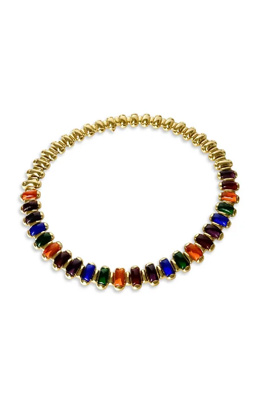 Ladies diamond heart necklaces-Chunky Rainbow 18K Gold Plated Necklace w. Zirconia