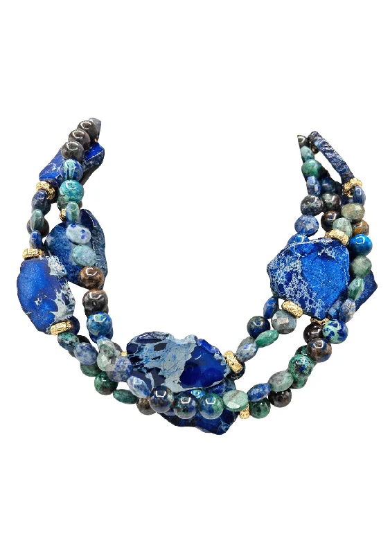 Ladies fashion statement necklaces-Blue and Green Multi Strand Necklace