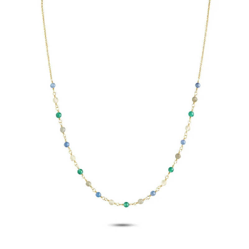 Ladies solid gold necklaces-Gem Candy Confidence 18K Gold Plated Necklace w. Kyanite, Laboradorite, Agate & Citrin