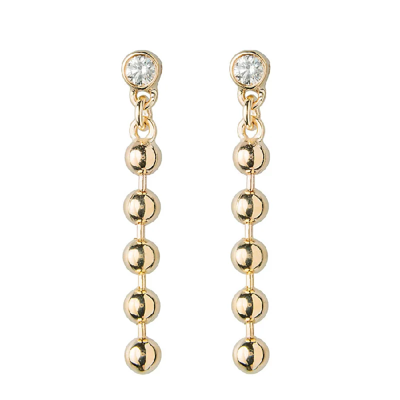 Ladies gold earrings-Diamond & Bead Chain Earring