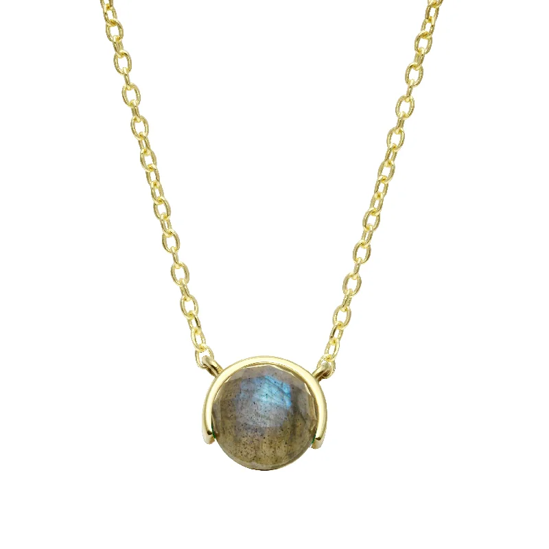 Ladies solid gold necklaces-Half Bezel Round Gemstone Necklace