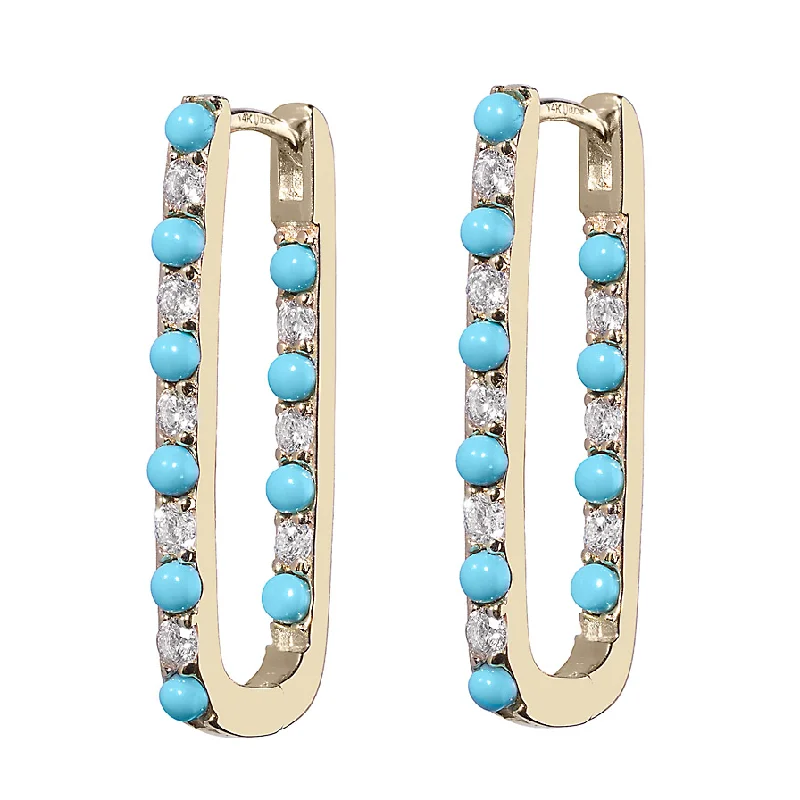 Ladies double hoop earrings-Diamond + Turquoise Inside Out Large Paperclip Hoop Earring