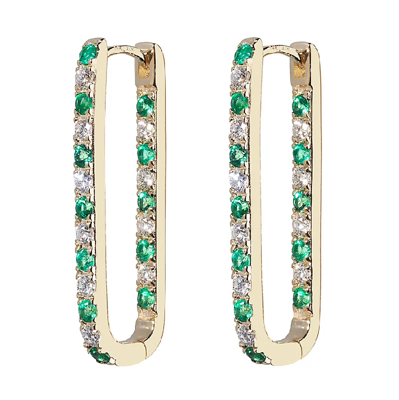 Ladies hoop and stud earrings-Diamond + Emerald Inside Out Large Paperclip Hoop Earring