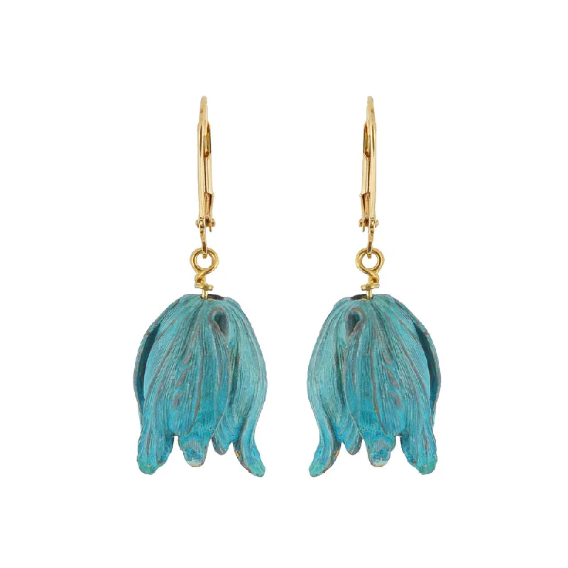 Ladies gold stud earrings-Verdigris Tulip Earrings