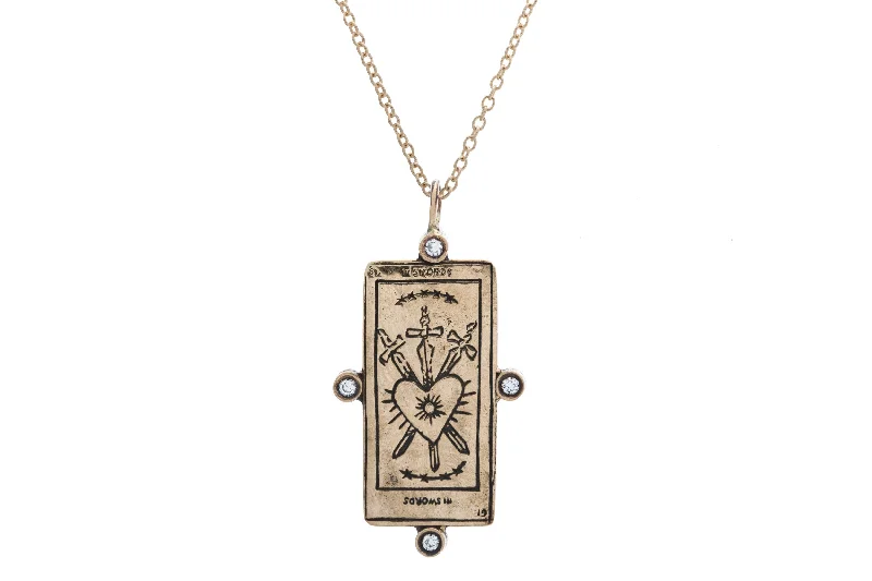 Ladies heart pendant necklaces-Diamond Three of Swords Tarot Card Necklace