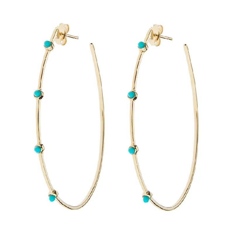 Ladies diamond stud earrings-Turquoise Stones Teardrop Hoop Earrings