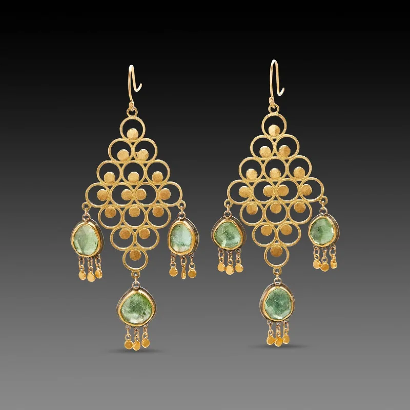 Ladies cubic zirconia earrings-Gold Filigree Chandelier Earrings