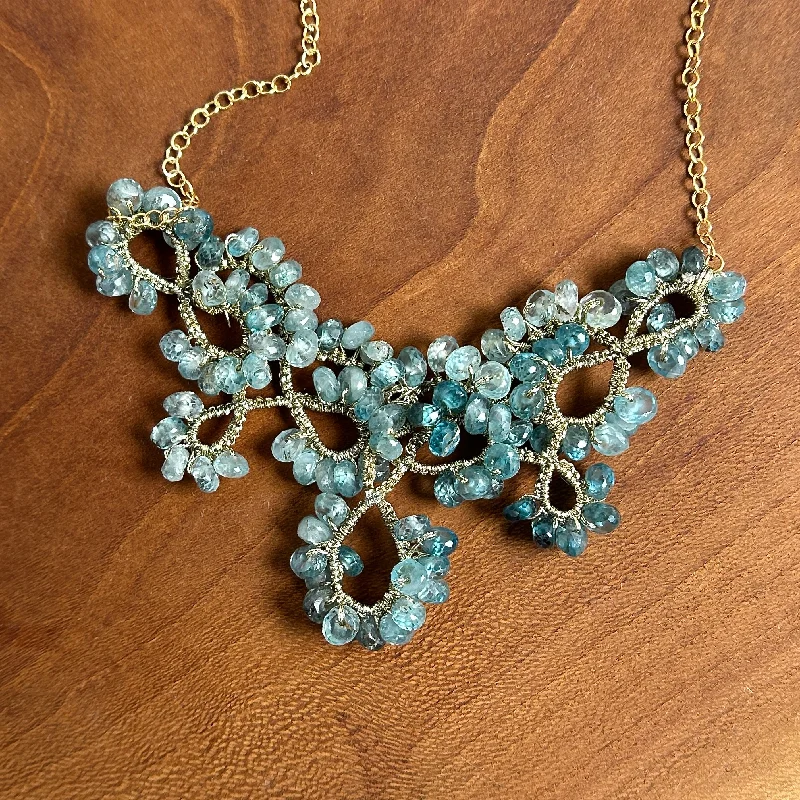 Ladies opal necklaces-Blue Zircon Lace Necklace