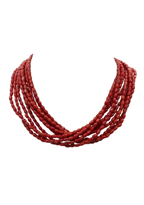 Ladies heart pendant necklaces-Red Coral Multi Strand Necklace