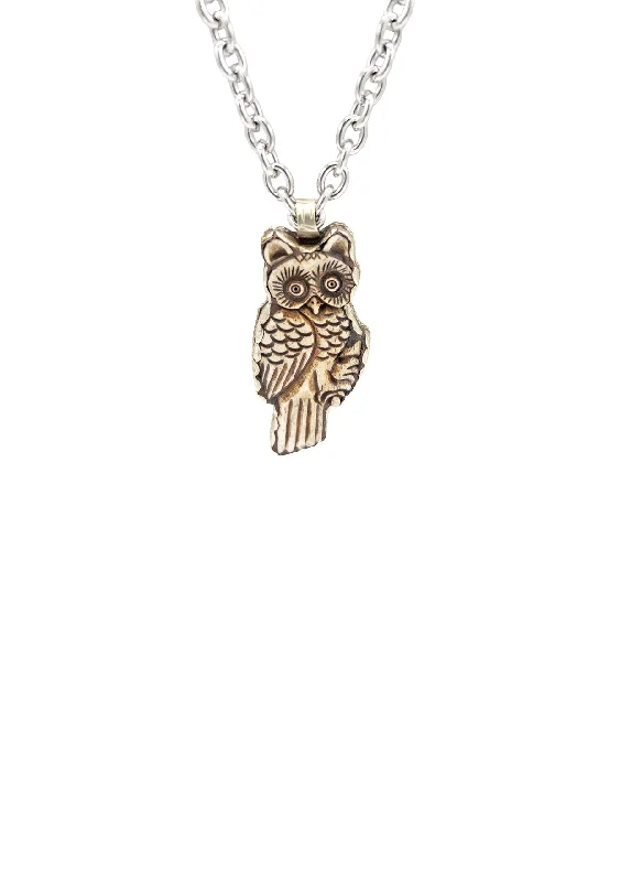 Ladies diamond necklaces-Silver Owl BONE Pendant Necklace