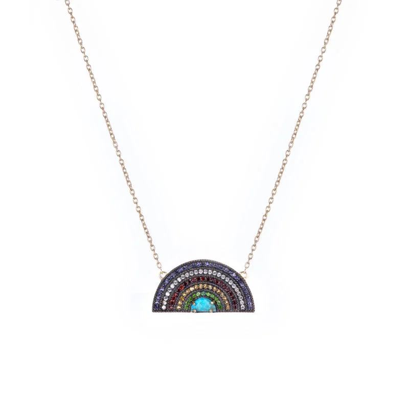 Ladies engagement necklaces-Rainbow Pavé  Necklace