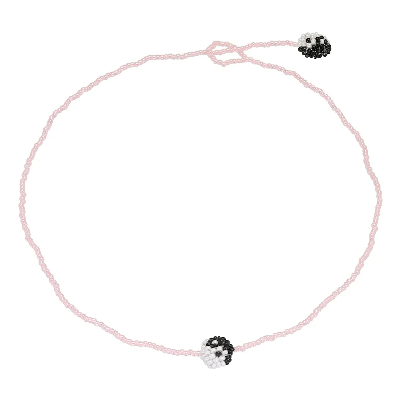 Ladies two-tone necklaces-Simple Yin Yang Necklace Pink Beads