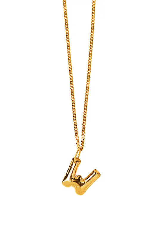 Ladies personalized pendant necklaces-Letter W Gold Plated Necklace