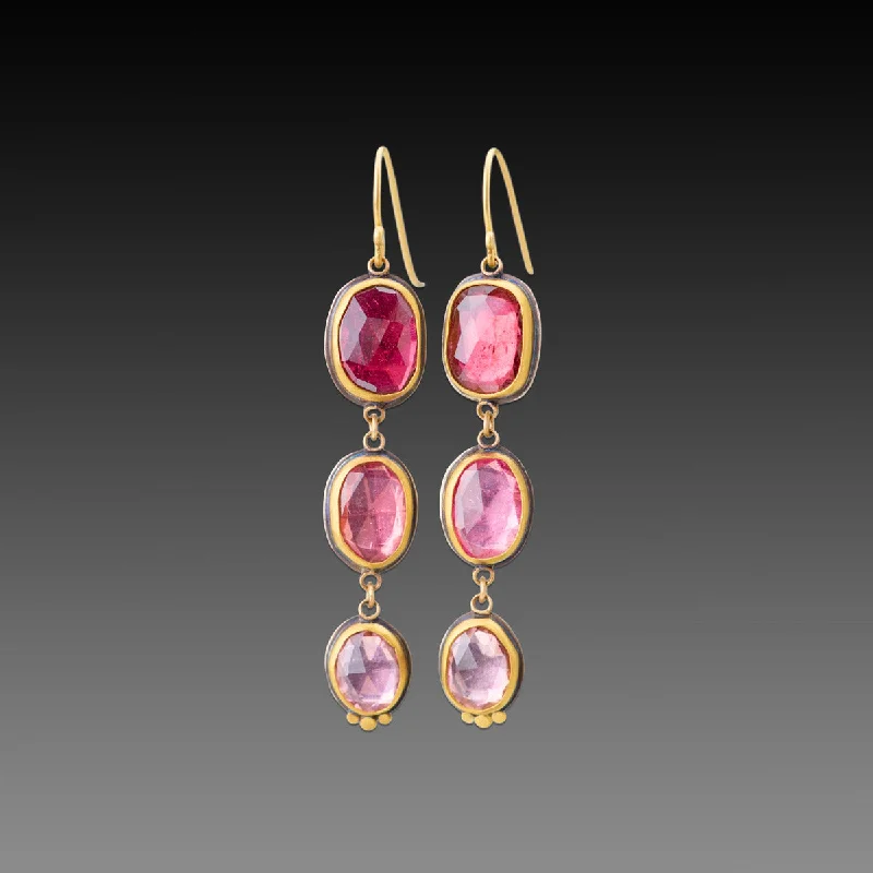 Ladies diamond stud earrings-Pink Tourmaline Ombre Drop Earrings