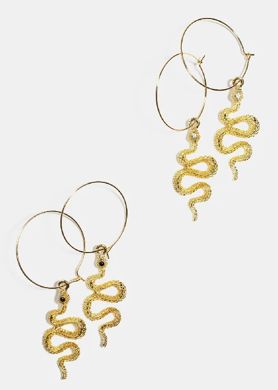 Ladies bar earrings-Snake Dangle Hoop Earrings