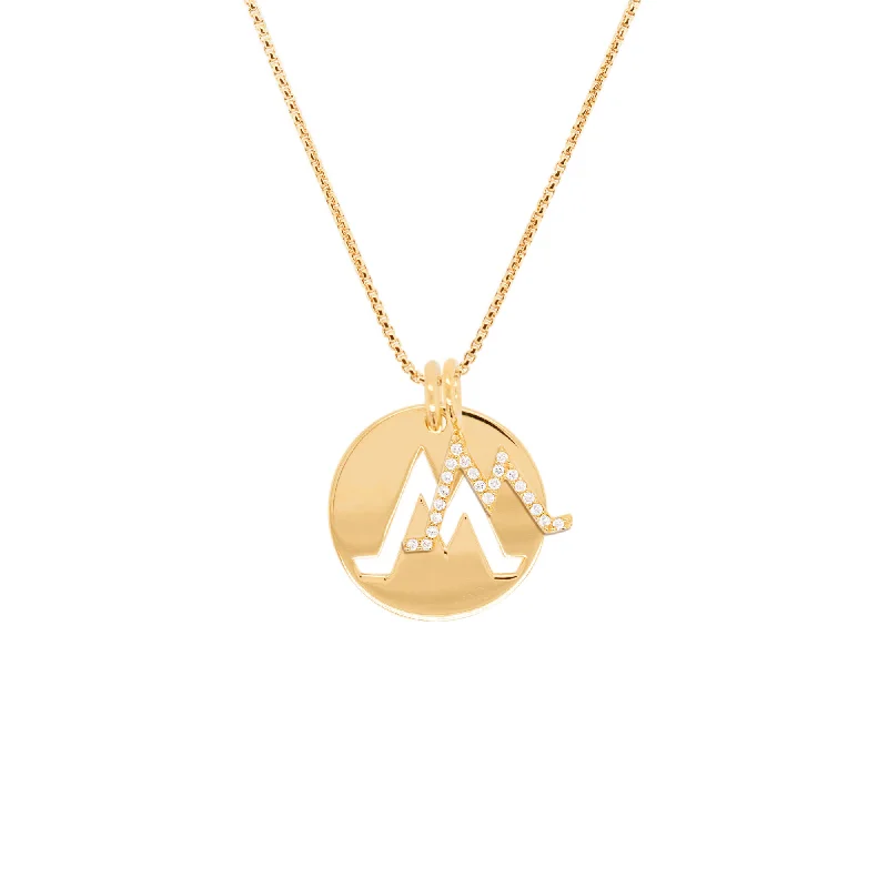 Ladies layered necklaces-Double Charm Earth 18K Gold Plated Necklace w. Zirconia