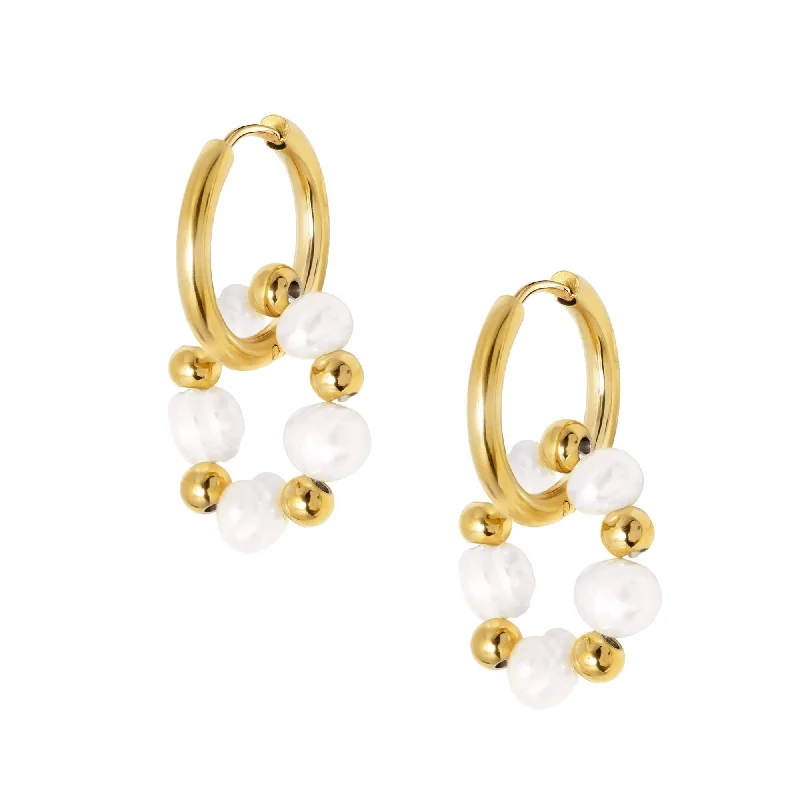 Ladies blue sapphire earrings-Jacqueline Pearl Hoop Earrings