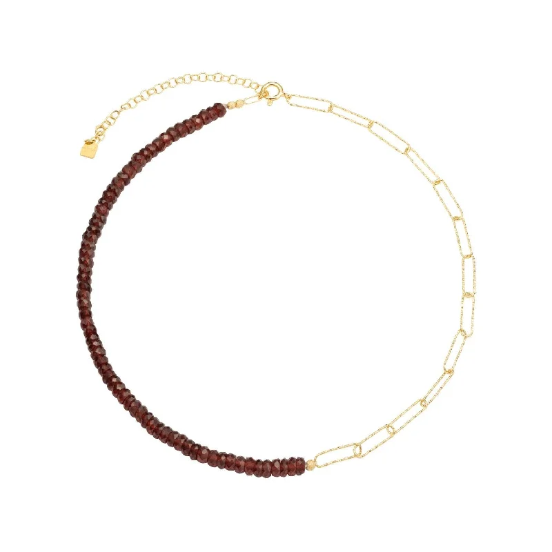 Ladies chain necklaces-Brianda 18K Gold Plated Necklace w. Garnet