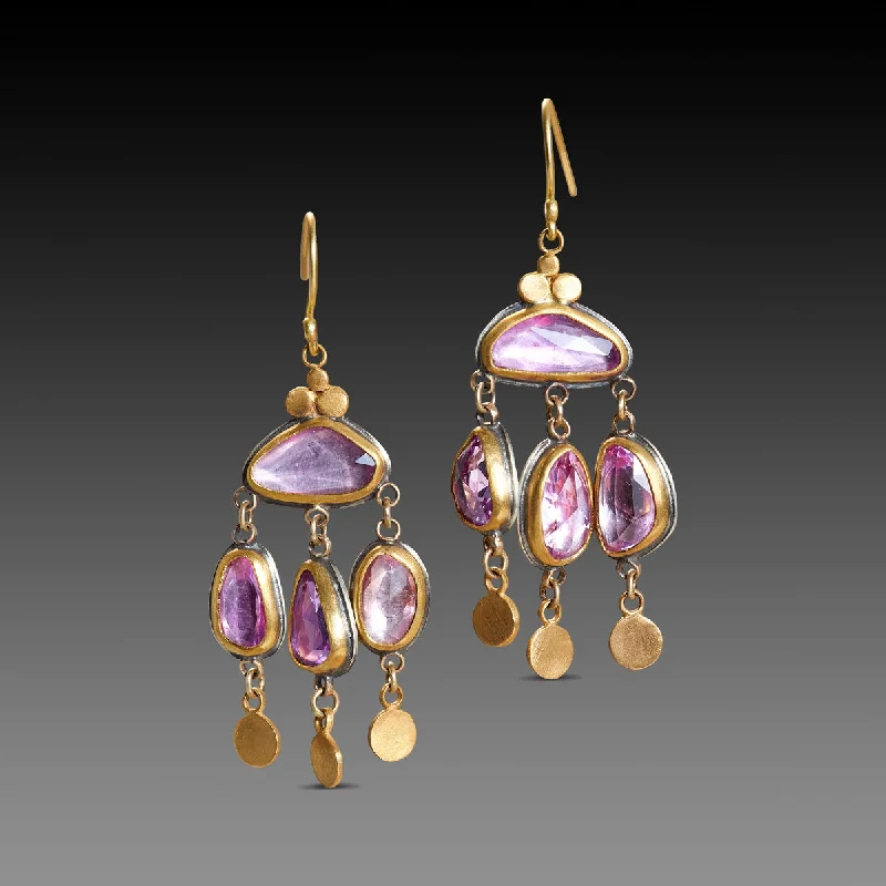 Ladies rose gold stud earrings-Pink Sapphire Chandelier Earrings