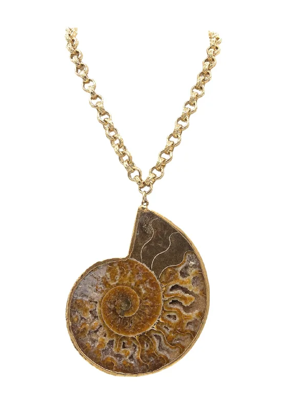 Ladies dainty pendant necklaces-Large Fossilized Ammonite Pendant Necklace