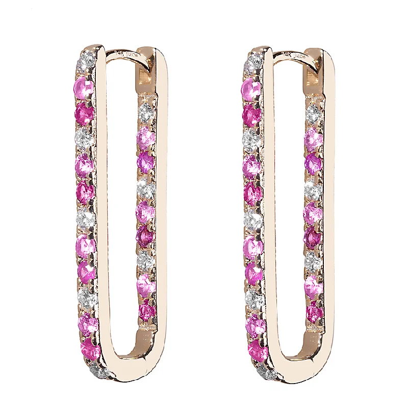 Ladies vintage drop earrings-Diamond + Ombré Sapphire Inside Out Paperclip Hoop Earring