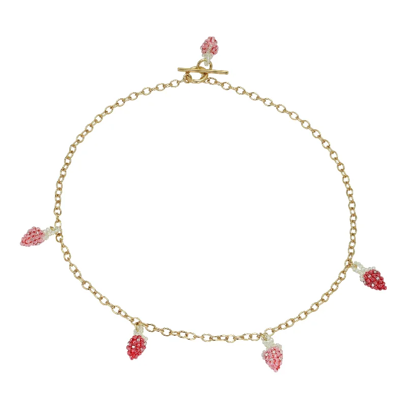 Ladies large pendant necklaces-Strawberry Necklace Gold Plated, Pink and Red Beads