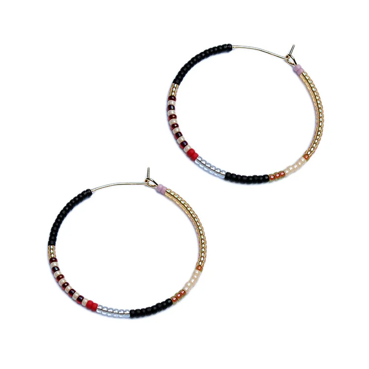 Ladies opal earrings-Aryna Hoops / Black