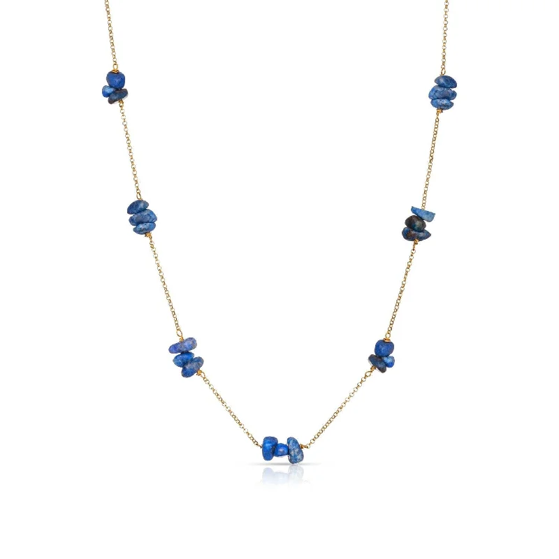 Ladies sapphire pendant necklaces-Fiji Lapis Lazuli 18K Gold Plated Necklace w. Lapis