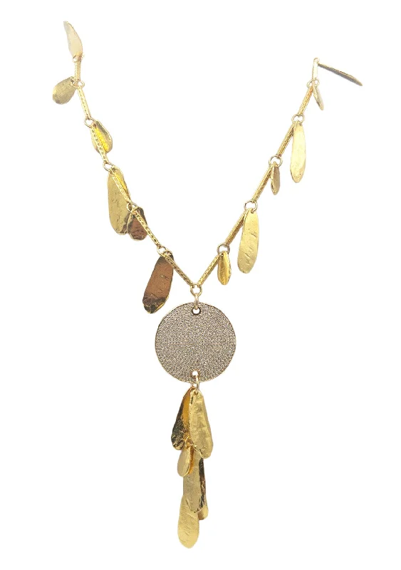 Ladies custom necklaces-Gold Leaf Diamond Illusion Pendant Necklace