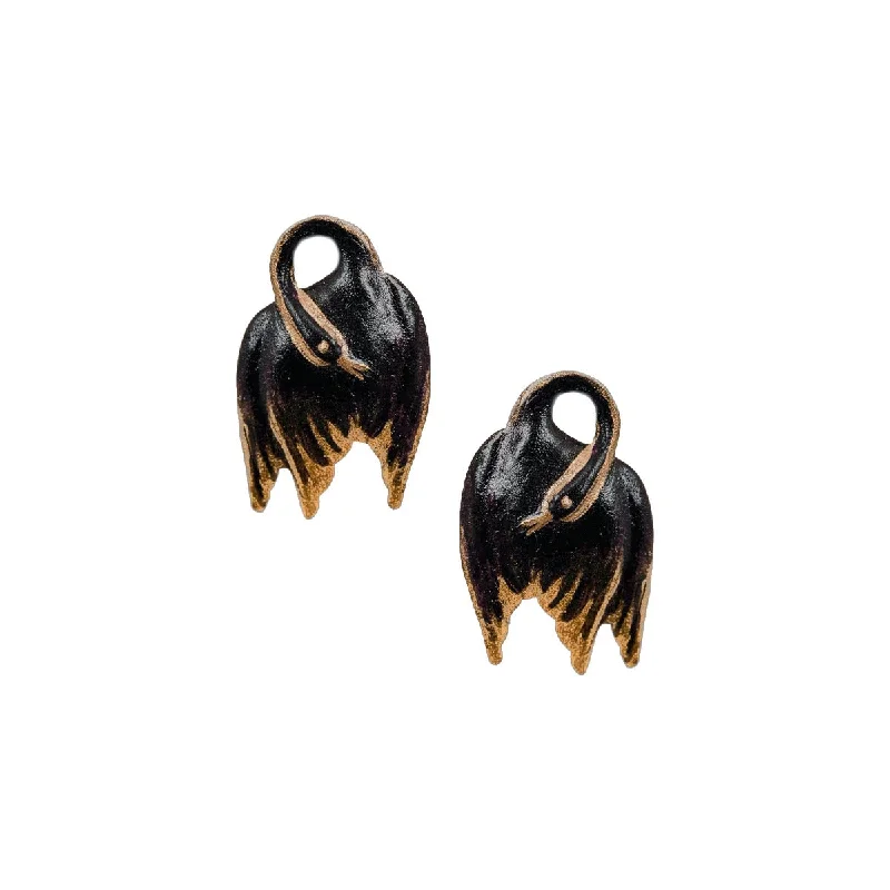 Ladies floral stud earrings-Little Black Swan Earrings