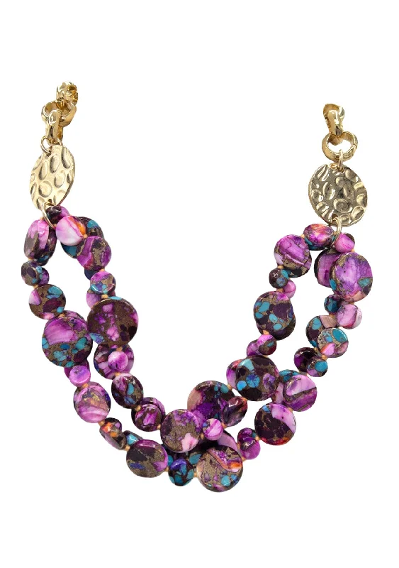 Ladies platinum necklaces-Pink/Purple Spiny Oyster Gold Accent Necklace