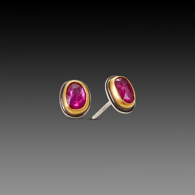 Ladies fashion earrings-Rose Cut Ruby Stud Earrings