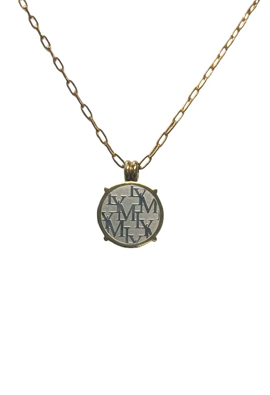 Ladies personalized name necklaces-LYM Silver and Gold Coin Necklace