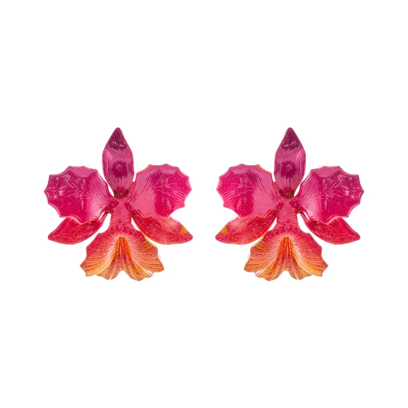 Ladies infinity earrings-Sunset Laelia Orchid Studs