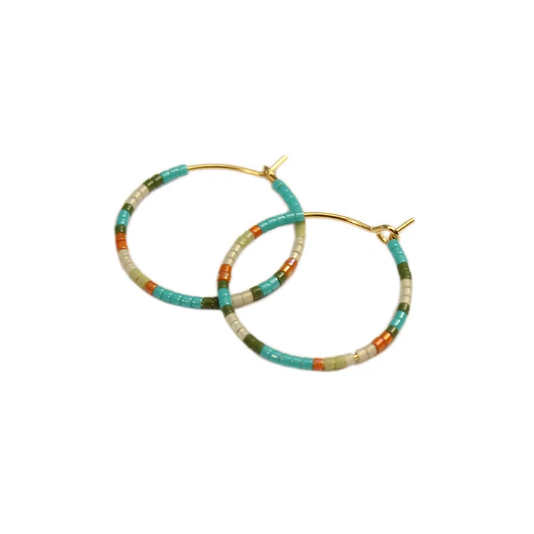 Ladies long dangly earrings-Ana Hoops / SM - Turquoise