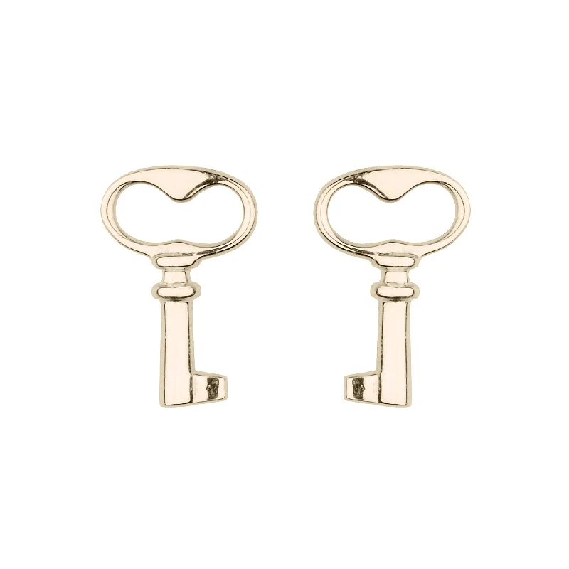 Ladies pearl earrings-Tiny Gold Key Stud Earring