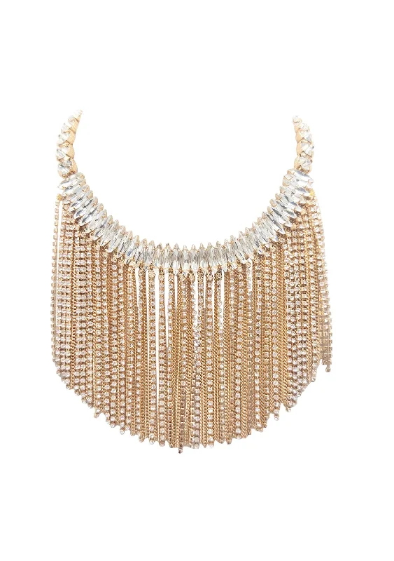 Ladies solid gold necklaces-Diamond Illusion Gold Choker Bib Necklace