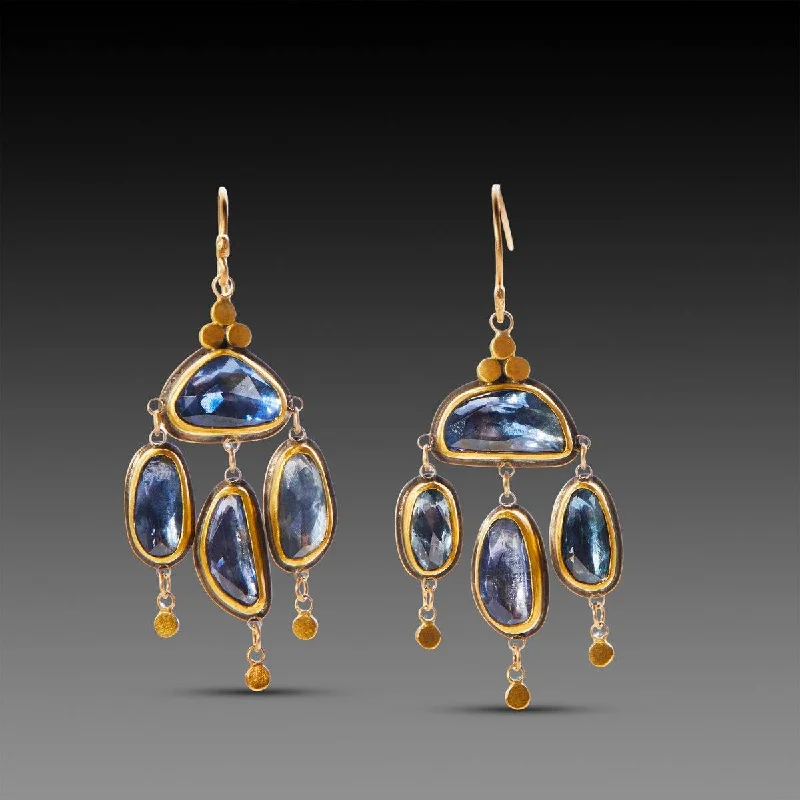 Ladies sterling silver earrings-Blue Sapphire Chandelier Earrings