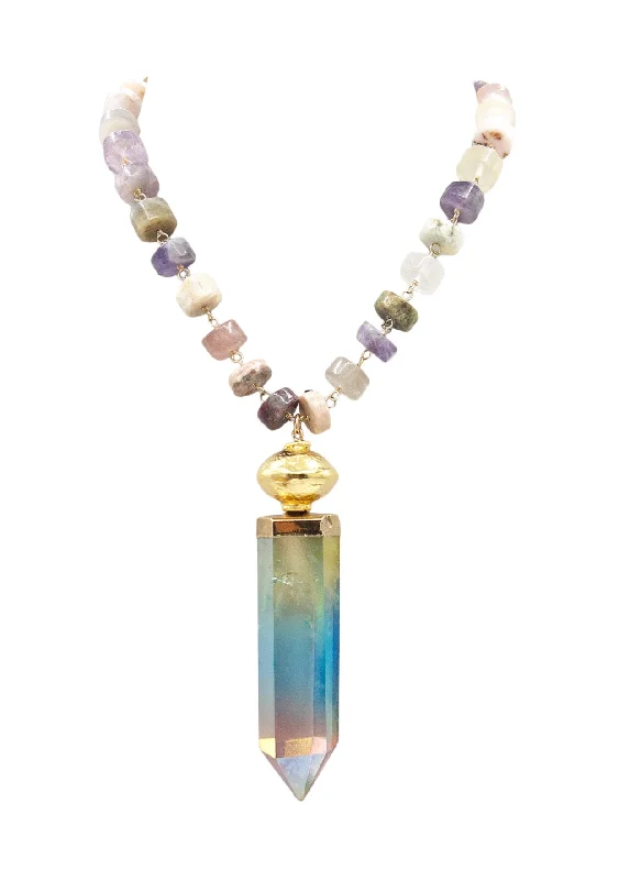 Ladies minimalist necklaces-Multi Stone Gold Accent Rainbow Spike Pendant Necklace